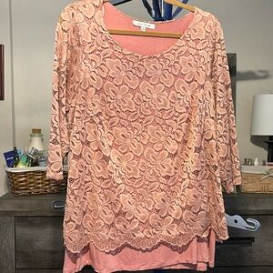 Rose + Olive Lace Overlay Top